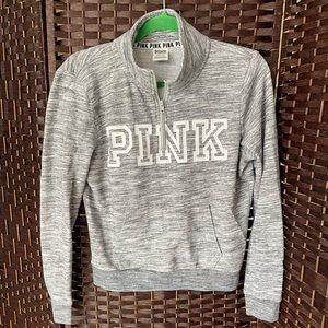 Pink Victorias Secret Grey Pullover Sweatshirt with Quarter Zipper - Size Small